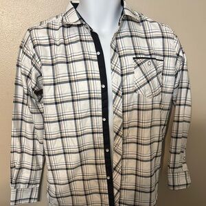 Boys Plaid Button-Up Shirt - Black and White size 14/16